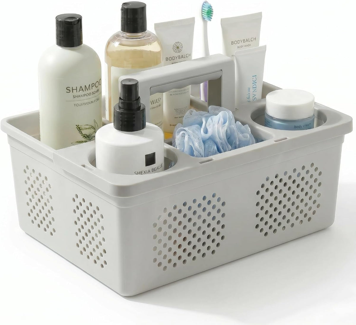 KMV Portable Shower Caddy Dorm: Features handles and adjustable compartments，Ventilation and Drainage Hole Design Cleaning Basket，ideal for toiletries， Essential for college dorms-gray
