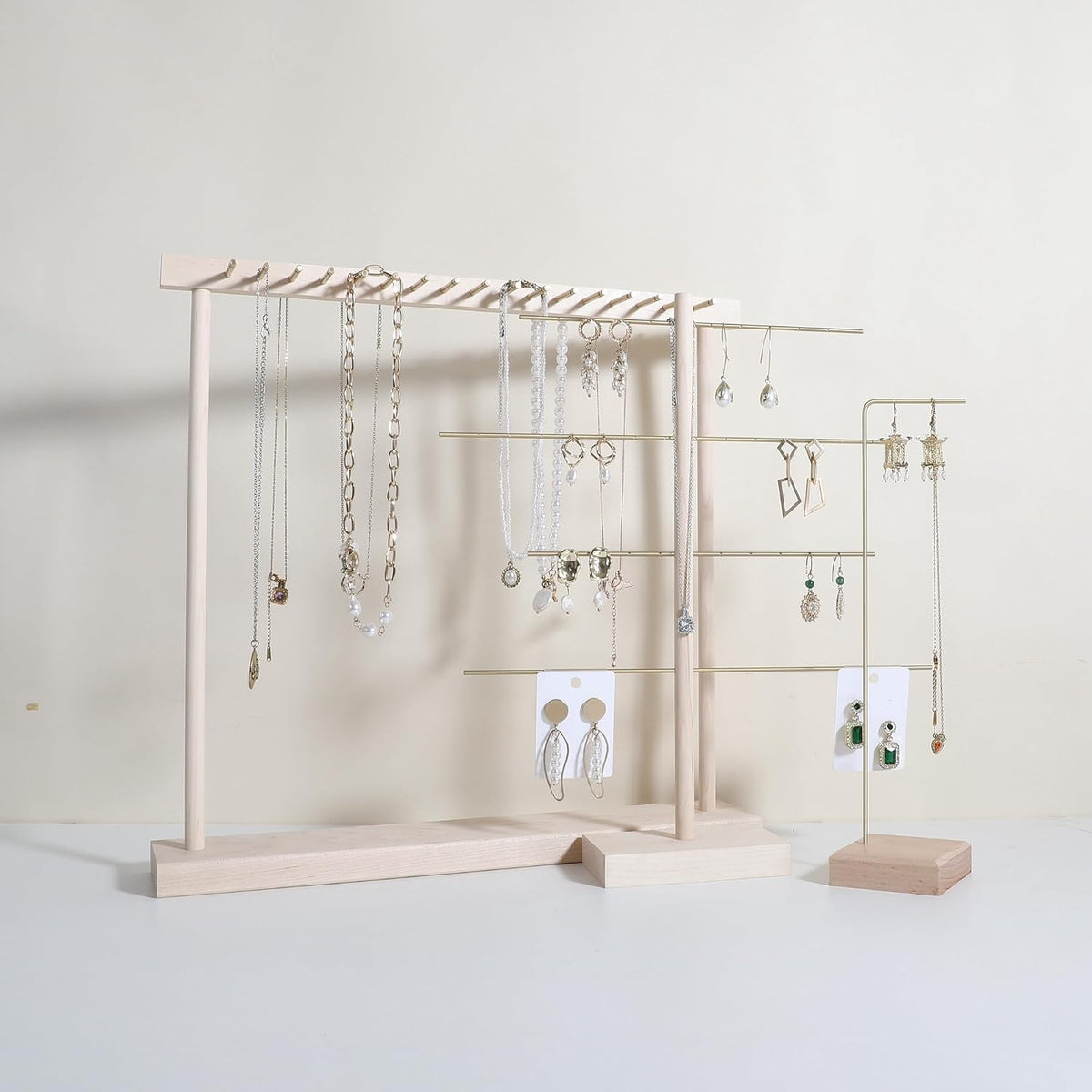 Large necklace hanger shelf with 17 copper bars, Wooden jewelry storage organizer rack for hanger necklace bracelet, necklace display stand for boutique store【Marple】