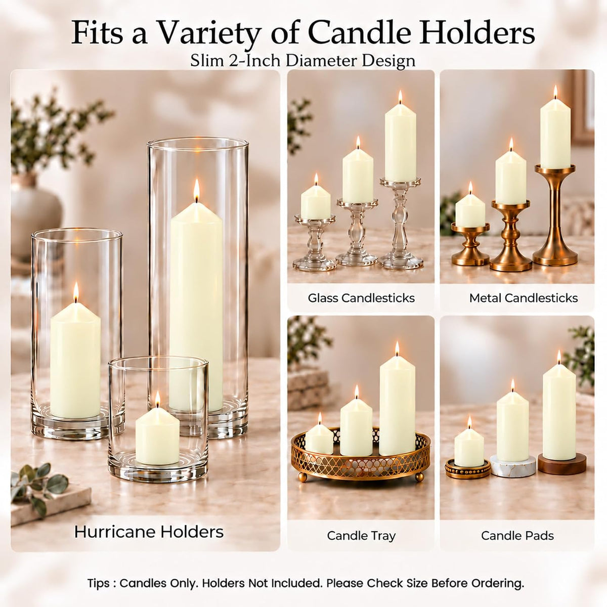 Pillar Candles Ivory Bulk 2x3 2x6 2x8 Inch, Unscented Candle, 24 Set