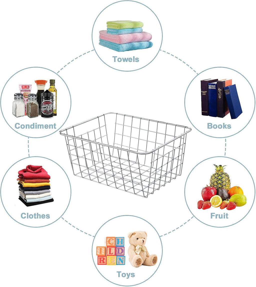 JUNCHU CHERRY Wire Kitchen Storage Basket 5 Packs,Perfect Pantry Organization Accessories Baskets,Laundry Basket,Countertop Organization,Suitable for Kitchen,bathroom,bedroom,Tabletop,Stackable,Chrome