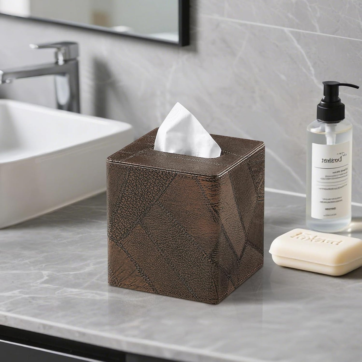 Square Tissue Box Cover, Stylish Leather Tissue Box Holder with Magnetic Bottom, Used As A Decorative Tissue Holder for Living Rooms, Bedrooms, and Desks (Brown Vintage)