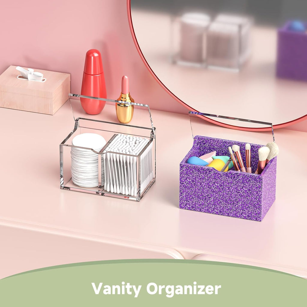WINFFOR Acrylic Qtip Holder Dispenser - Vanity Organizer Apothecary Jar