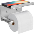 Adhesive Toilet Paper Holder with Shelf, Stainless Steel, Silver
