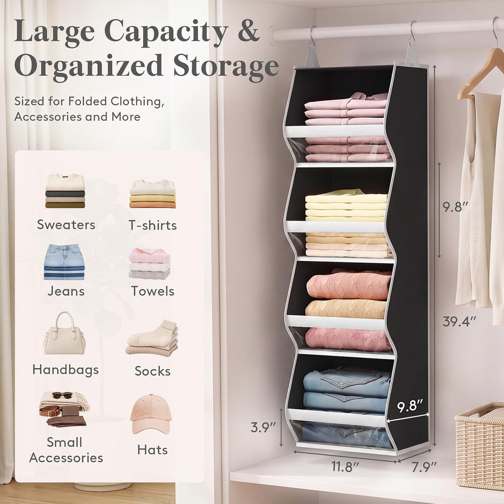 Lifewit Hanging Closet Organizer and Storage for Clothes, Black, 2 Pack