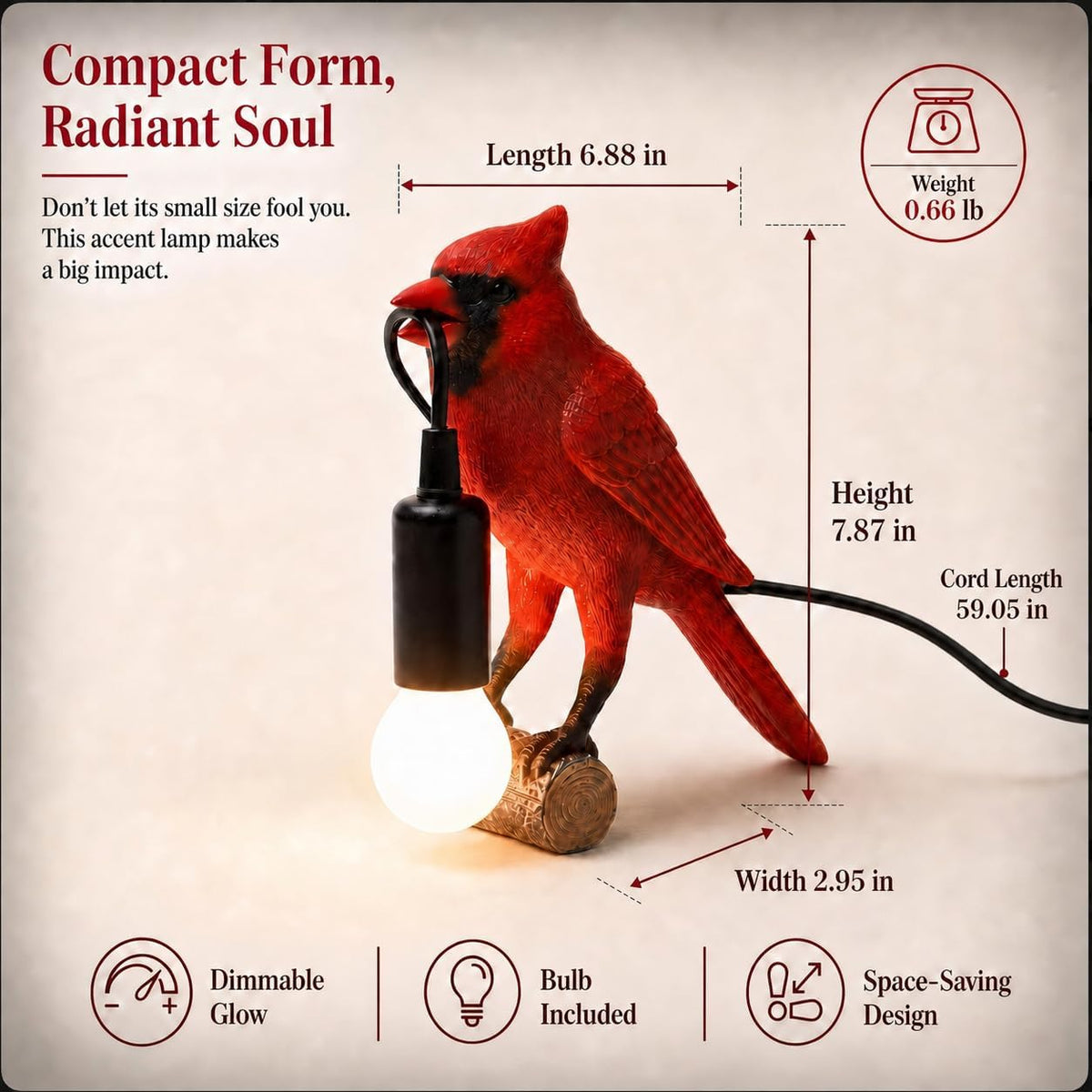 OVANUS Cardinal Lamp, Dimmable Red Cardinal Night Light for Bird Lovers