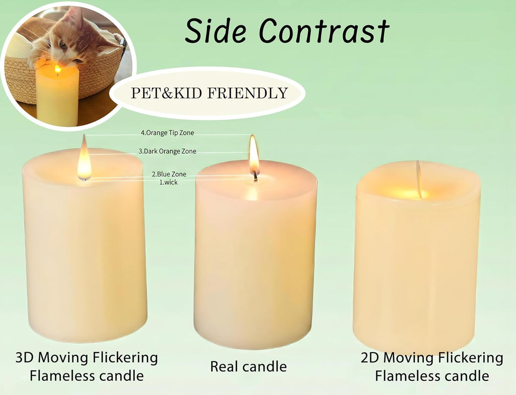 Glass Flameless Pillar Candles Flickering with Remote Timer, Battery Operated LED 3D Moving Flame Real Wax Candles,Remote Included (Rainbow Laser Mosaic)