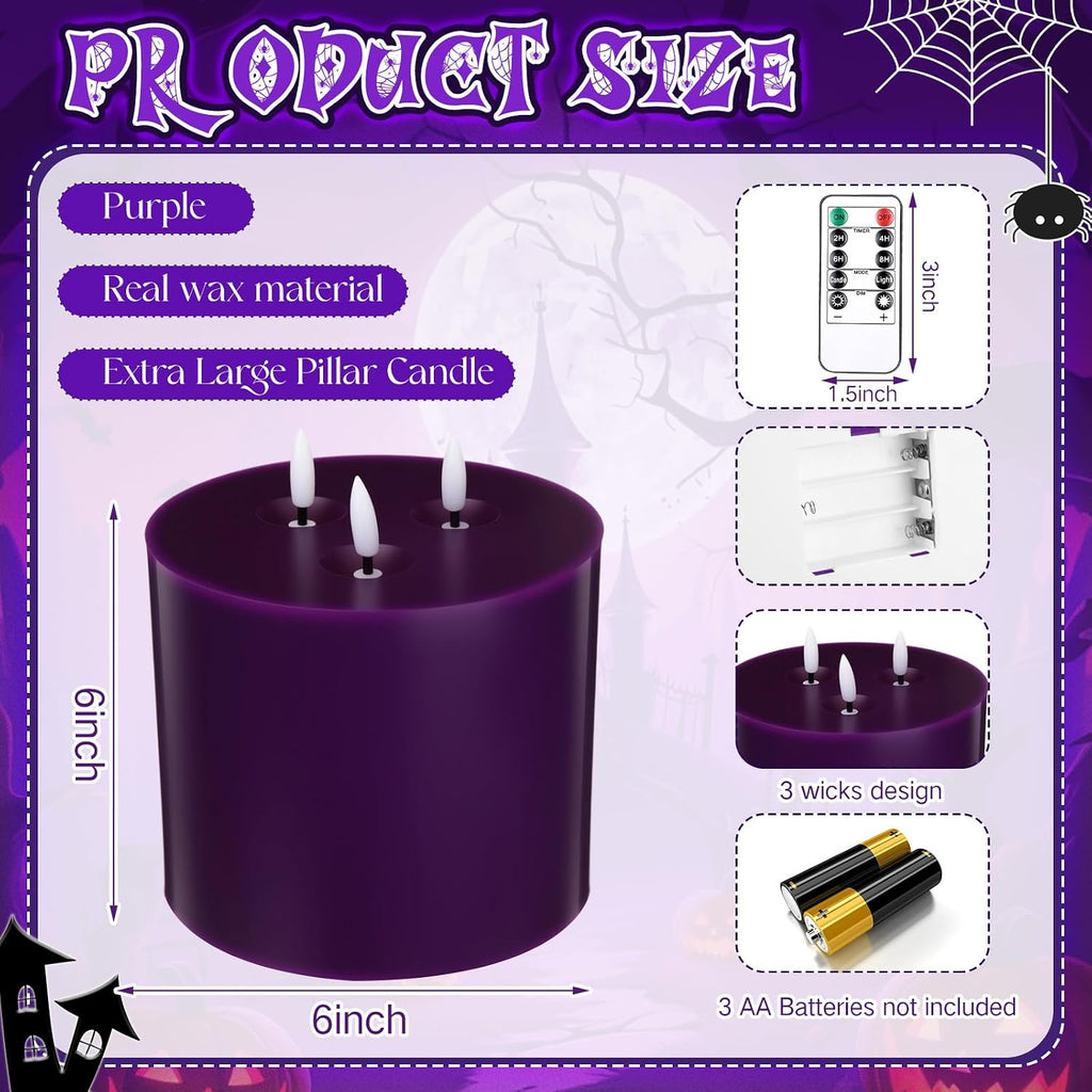 Retisee 1 Pack Purple Extra Large Flameless Candles 6"x6" Remote Control