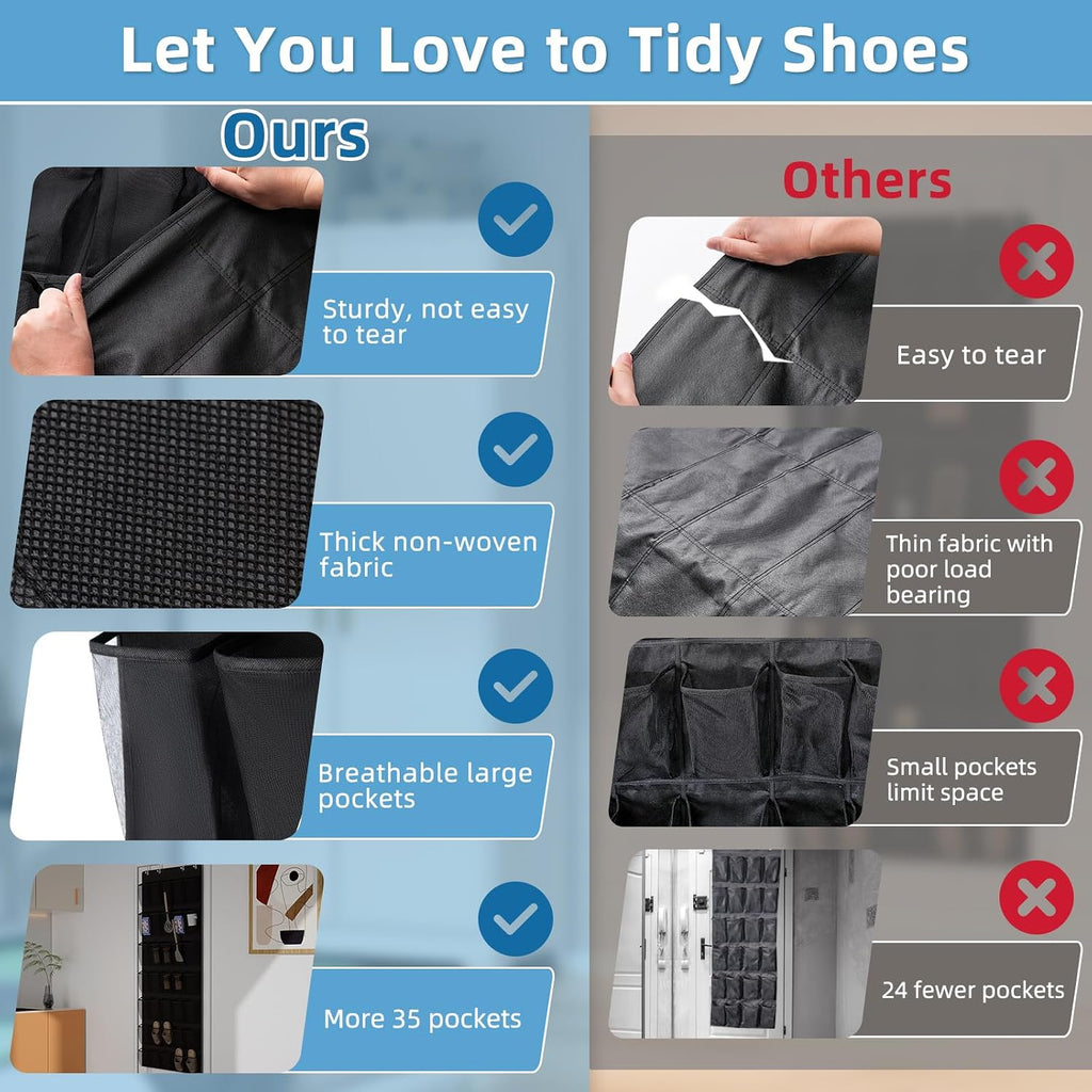 Aisoso 35 Mesh Pockets Hanging Over the Door Shoe Organizer, Black