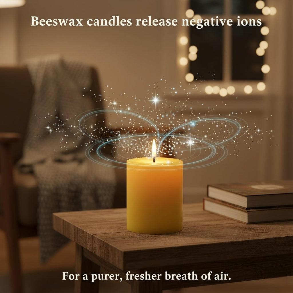 Natural Beeswax Pillar Candles 2 Packs, Non Toxic Beeswax Candles 70 Hours Long Burning, Organic Emergency Bees Wax Candles for Home, Paryer, Parties, Unscented Dripless Smokeless Candles, 2x4in