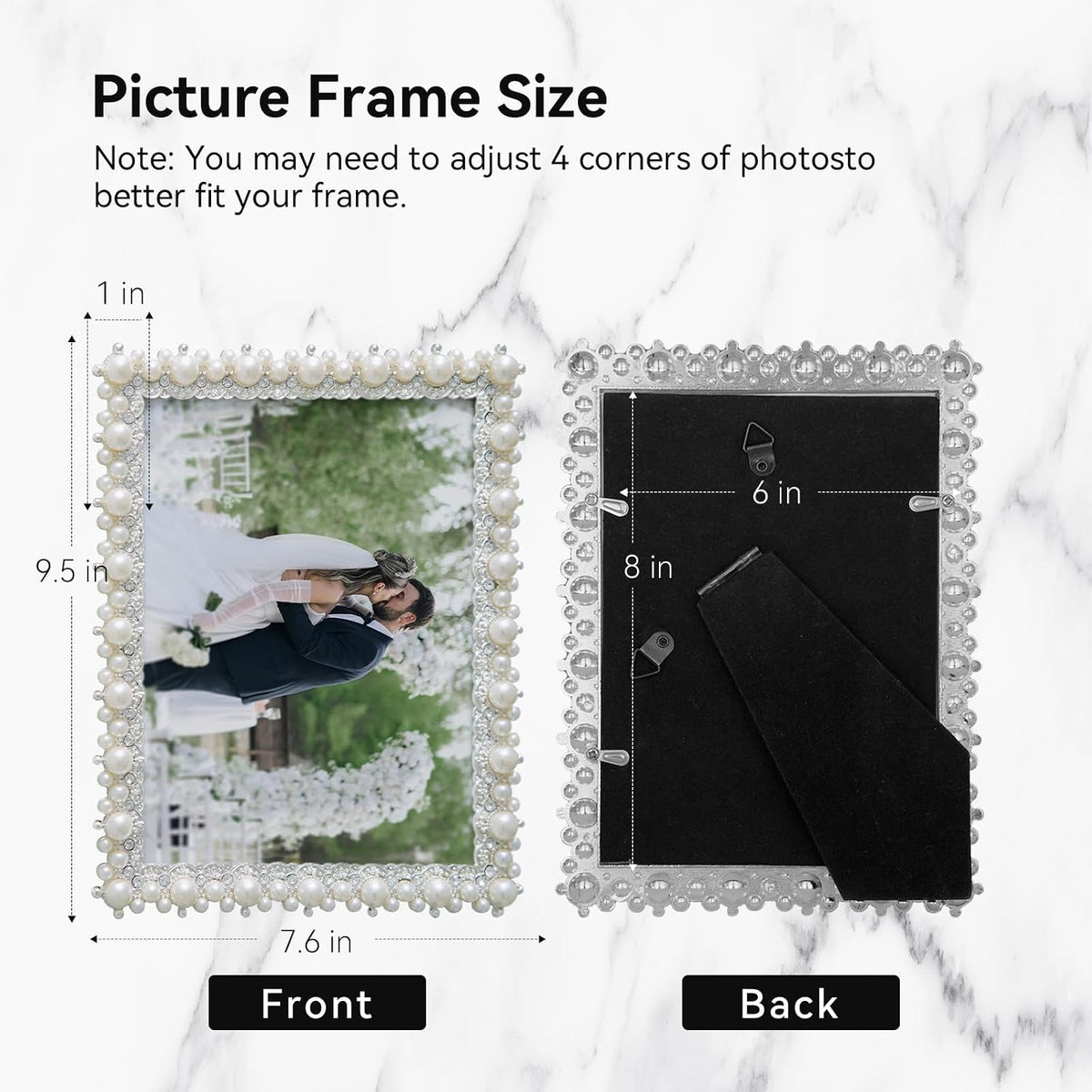 DIKAR 6x8 Wedding Picture Frame, Pearl and Diamond Ornate, Gold Edge