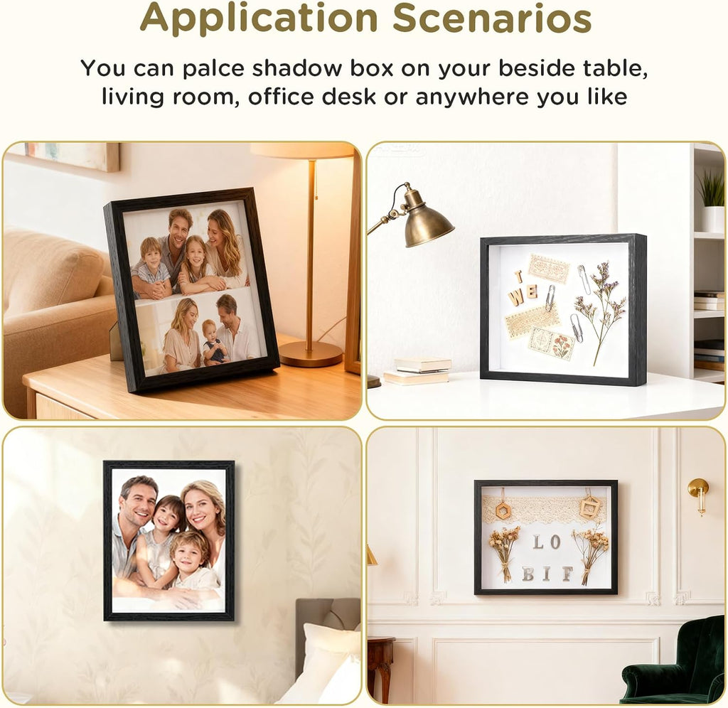 2 Pack Shadow Box Frame 11"x 14" - Wood Deep Shadowbox with Glass