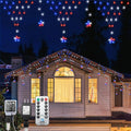 DANLI 4th of July Lights 13.8ft 200 LED Red White Blue Net Lights with 12 Stars,8 Modes Curtain Lights with Remote Timer,Dimmable & Waterproof for Outdoor Decorations Balcony Porch Fence Window