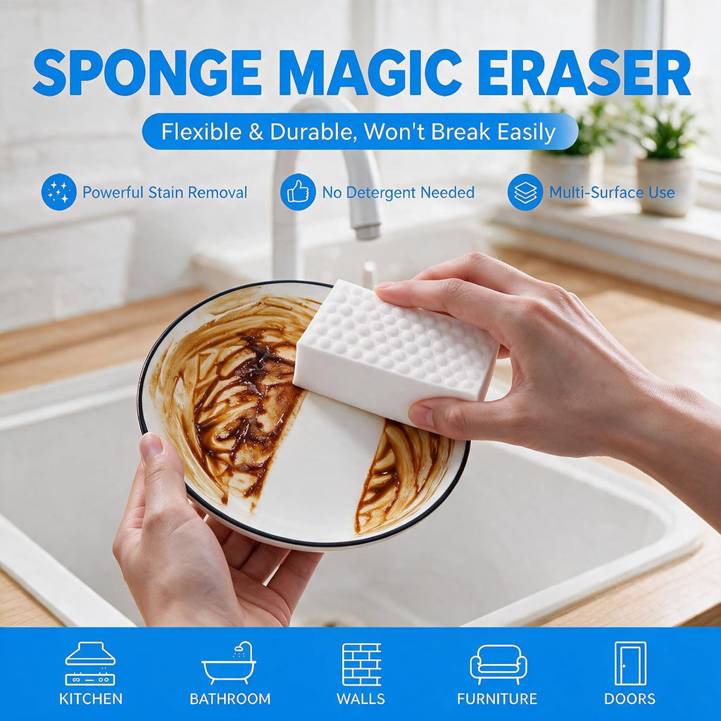 Waffle-Textured Magic Eraser Sponges, High-Density Melamine, 50 Pack