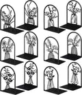 Feifeiya 6 Pairs Decorative Book Ends Metal Bookends for Shelves Black Metal Heavy Duty Book Ends Holder Supports Stoppers for Home Office School, 6.9x4.9x3.5”(Vase)