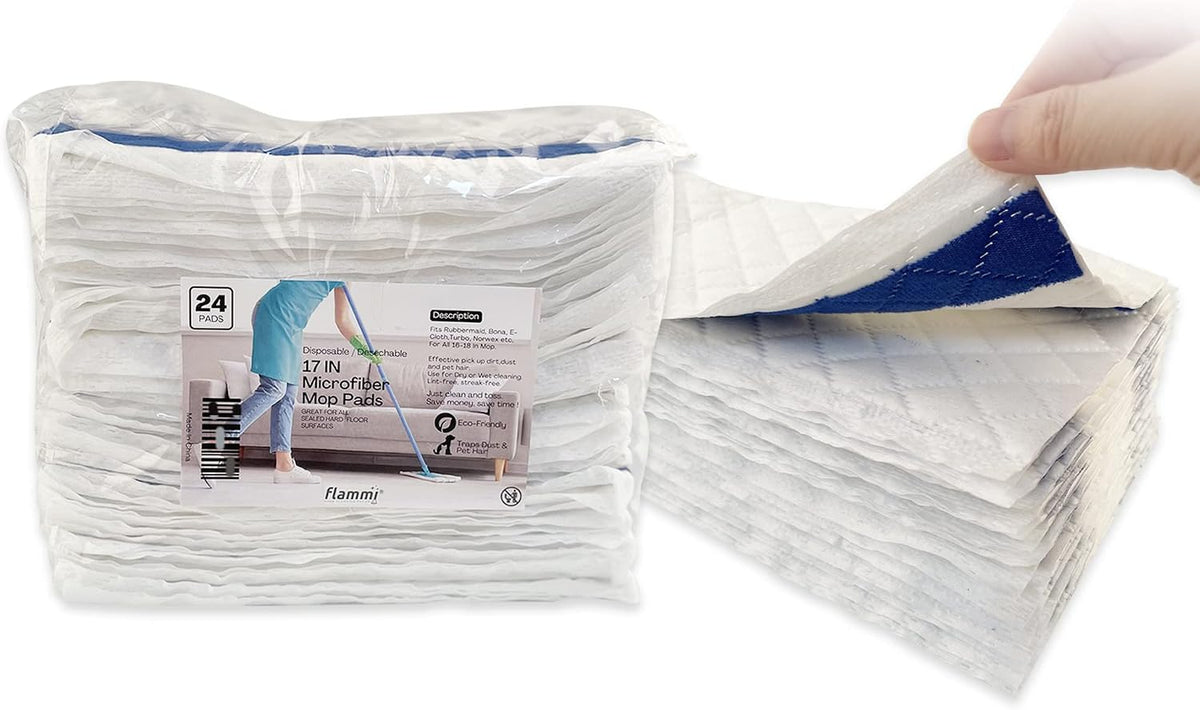 24-Pack Disposable Microfiber Pads for 16-18" Flat Mop, for Bona/Rubbermaid