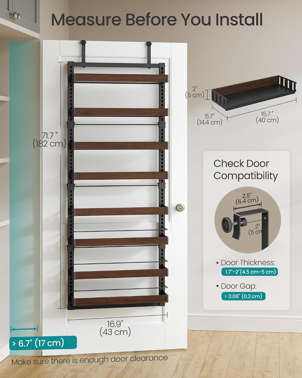 SONGMICS 8-Tier Over the Door Pantry Organizer, Adjustable Spice Rack