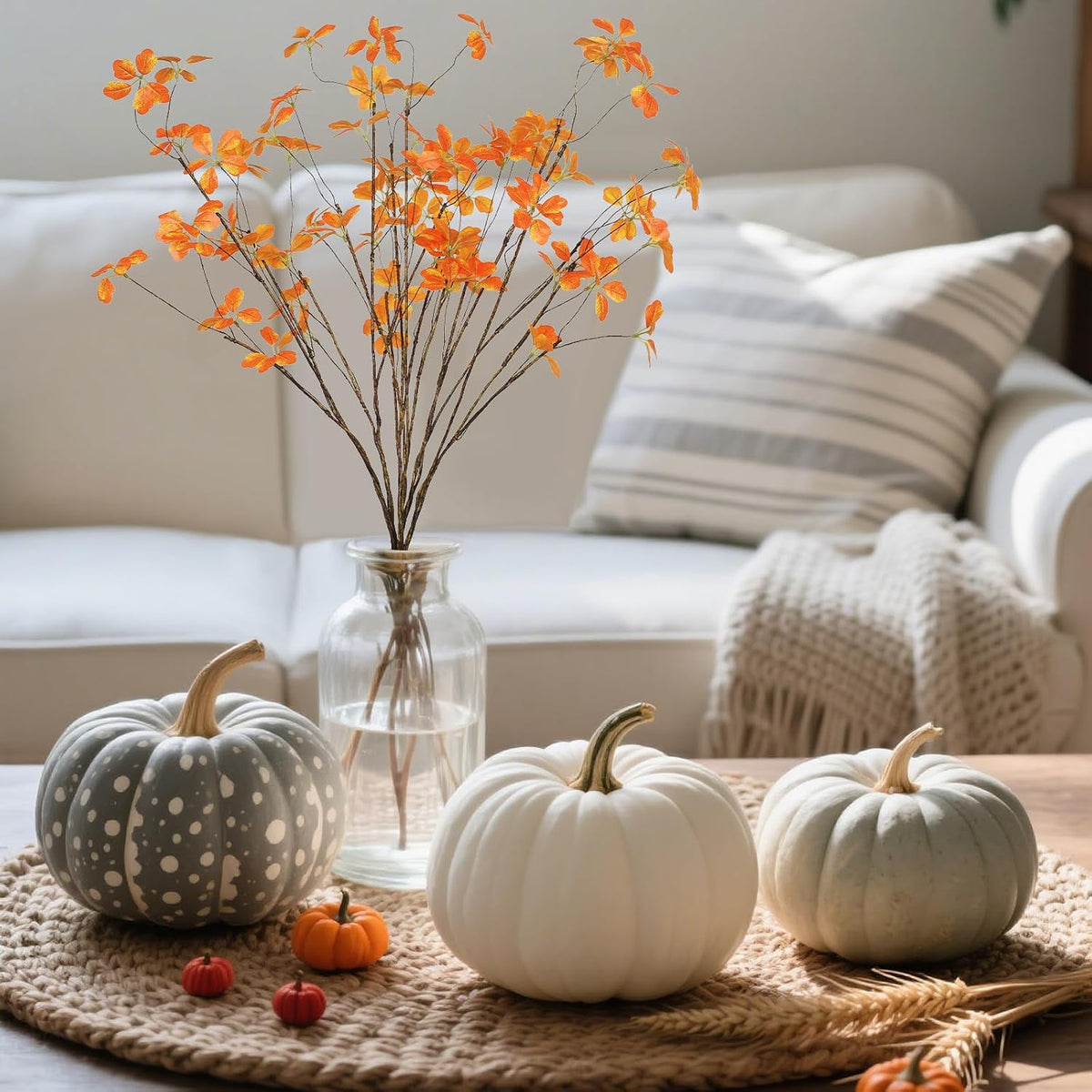 6Pcs 40'' Fall Artificial Branches Faux Autumn Stems Fall Plant Branches Ficus Twig Leaves Fall Eucalyptus Branches for Autumn Thanksgiving Home Office Wedding Vase Fillers DIY Craft Decors