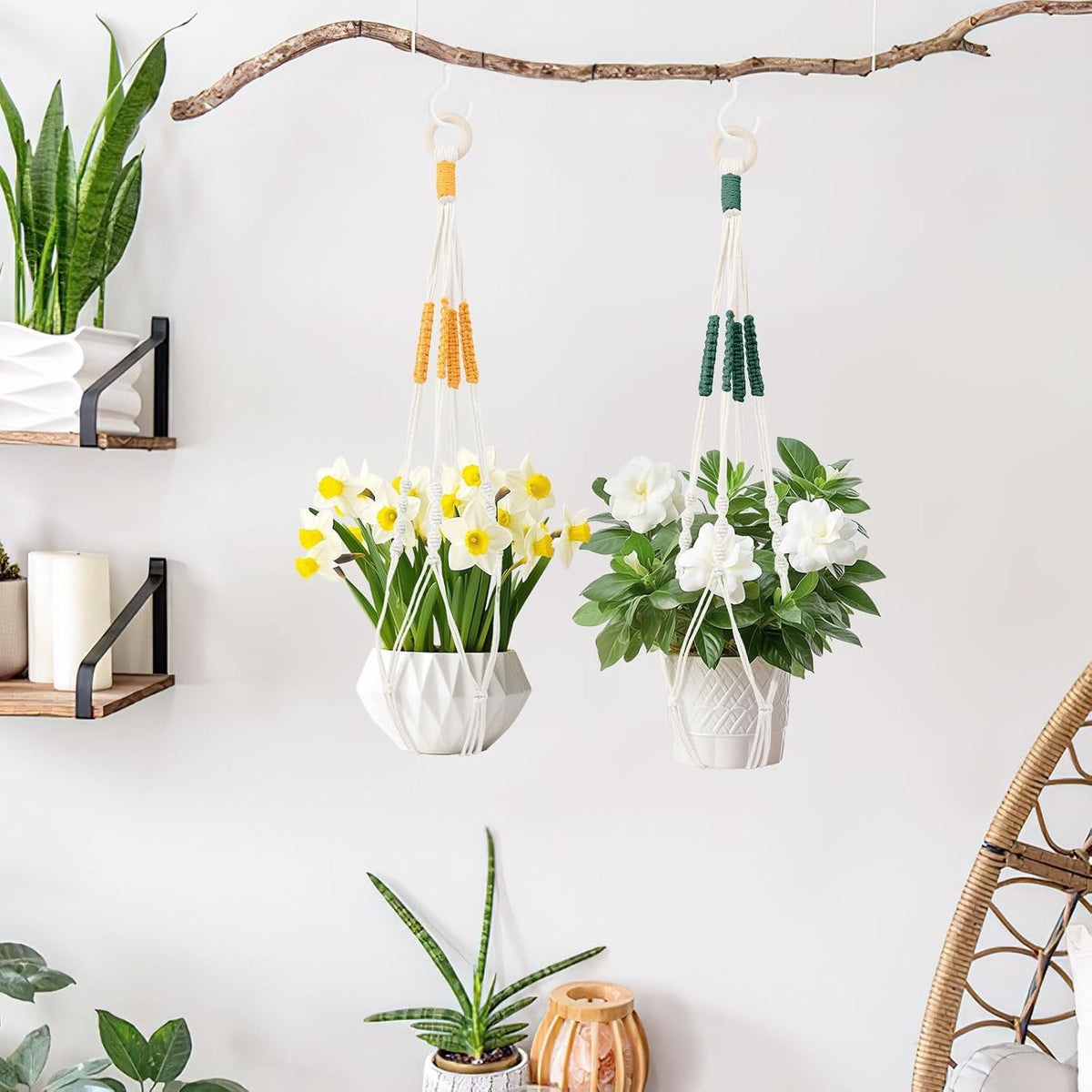 Augshy 27inch Macrame Plant Hanger, 2 Packs Plant Hangers with Hooks, Hanging Planter for Indoor Plants Decorative Macrame Pot Hanger for Home Decor