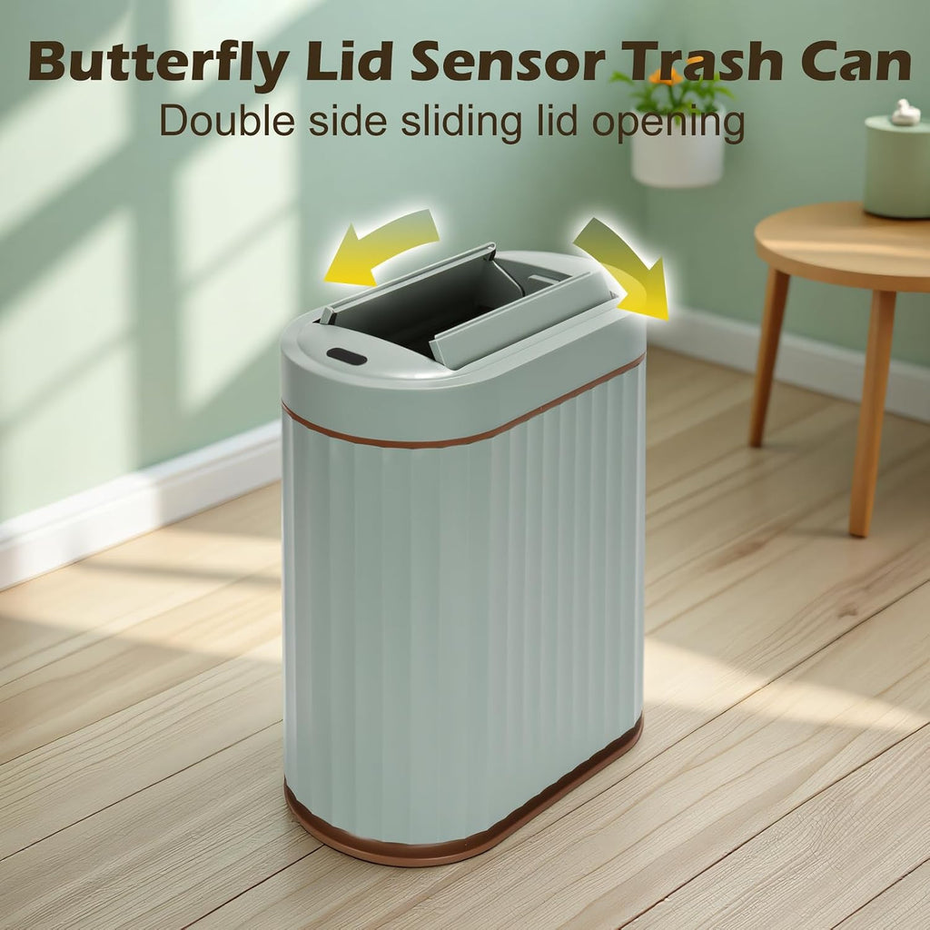 SYNCVIBE Bathroom Sensor Trash Can, 2 Gallon, Butterfly Lid, Green