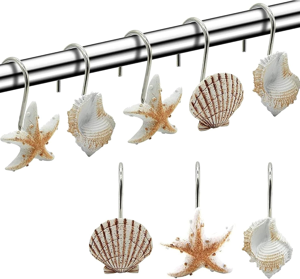 Coastal Decorative Rings Shower Curtain Hooks Resin Beachy Hangers