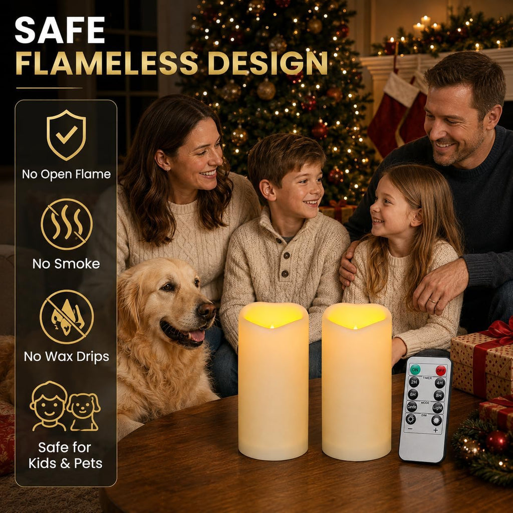 Enido Flameless Candles LED Candles Outdoor Waterproof Candles(D: 3" x H: 6") Battery Operated Plastic Pack of 2 Pillar