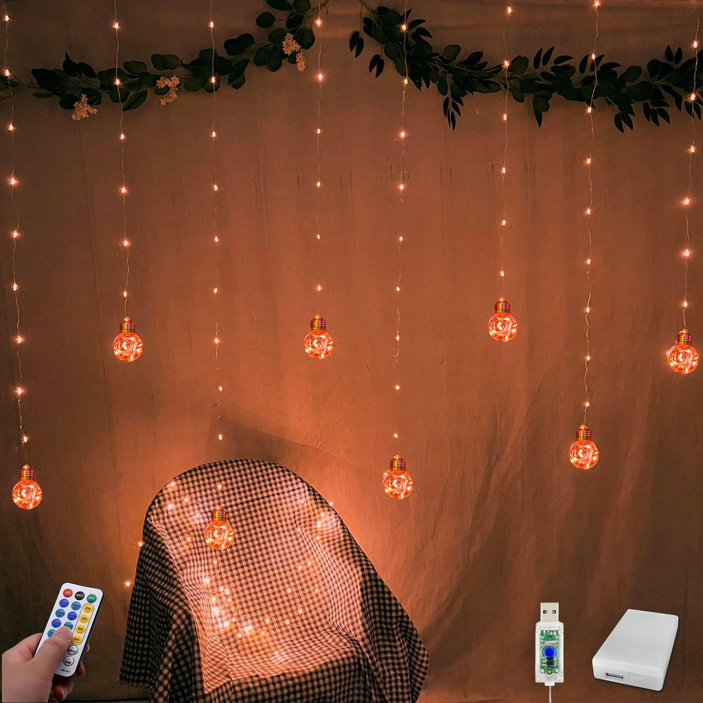 YOLIGHT Wishing Ball Curtain Lights 9.8 x3.3 ft, USB/Battery Powered