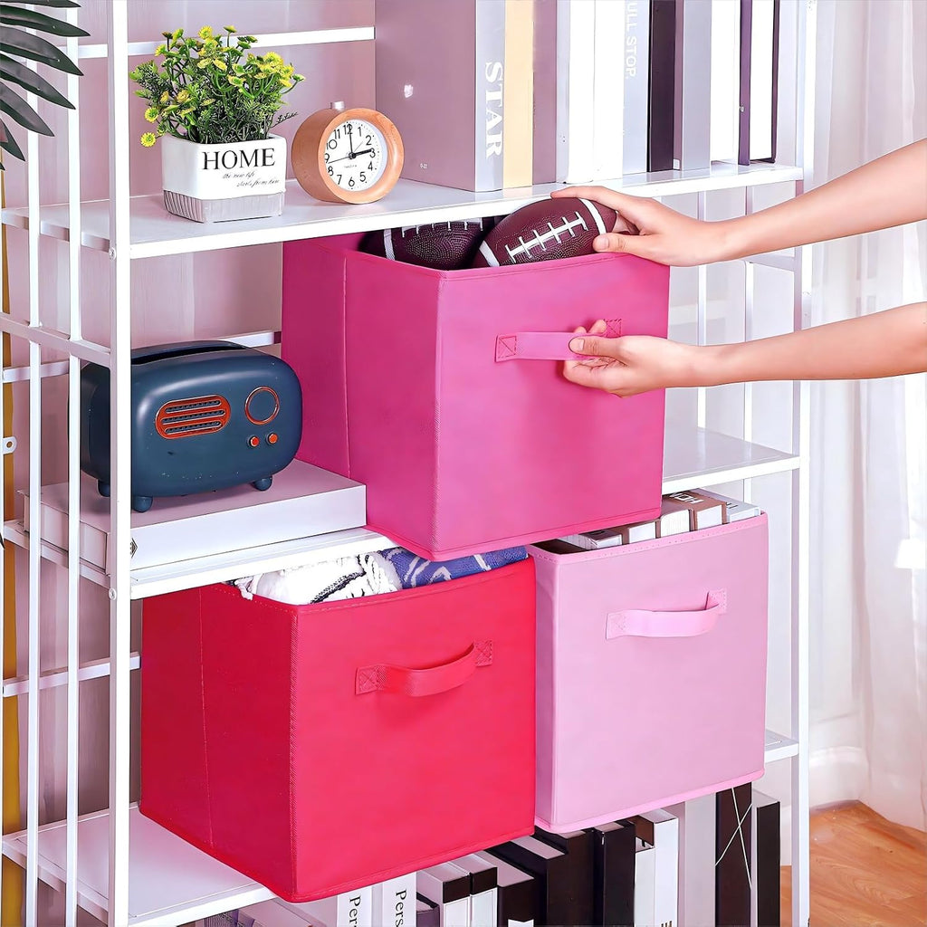 Karenhi 6 Pack Cube Storage Bins, Pink Fabric Organizer