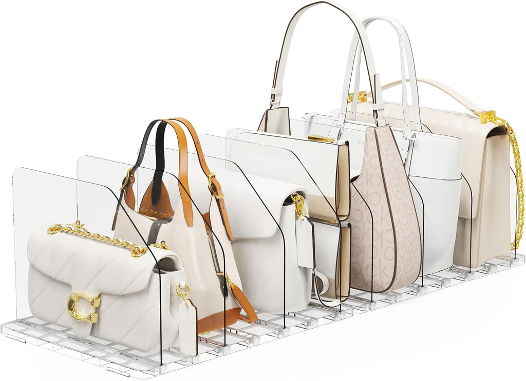 Bag & Purse Organizer for Closet, 2 Sets Adjustable Clear Handbag Storage Shelf, Plastic Clutch Dividers for Closet Organizers and Storage-Keep Purses upright (2 Sets)