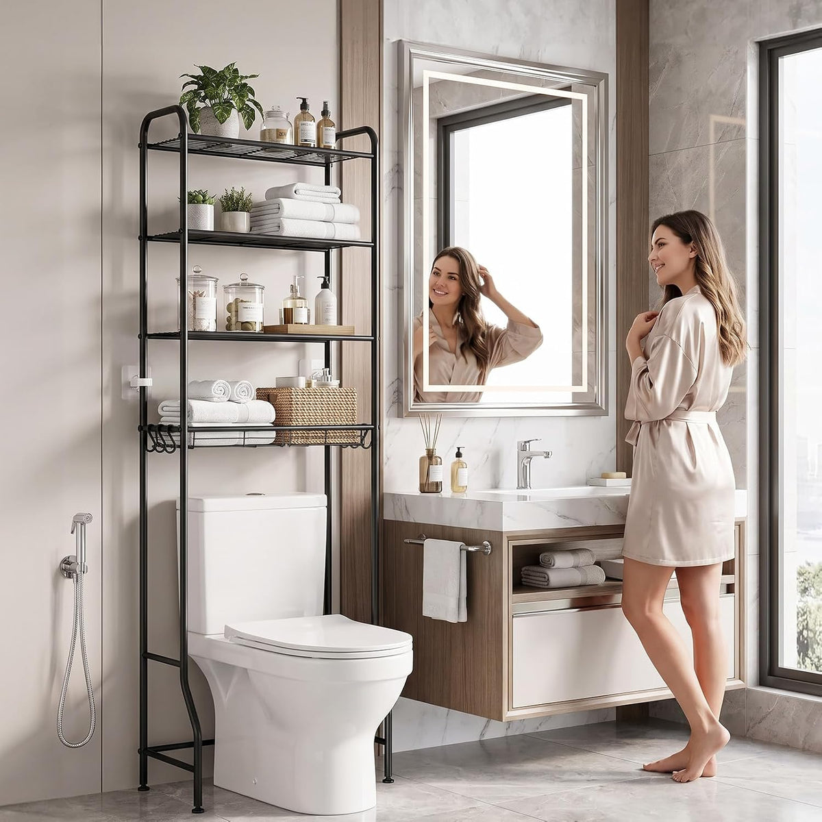 Delamu Over Toilet Storage Rack, 4 Tiers (71.9" H) Bathroom Organizer Shelf
