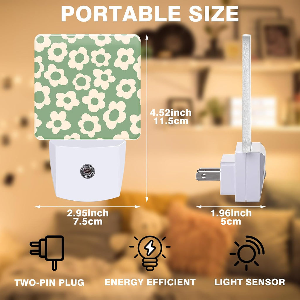 Night Light Green Groovy Flower Night Lights Plug into Wall Smart Dusk to Dawn Sensor 0.5W Energy Efficient Led Lamp for Men Women Bedroom Bathroom Hallway Stairway Decor