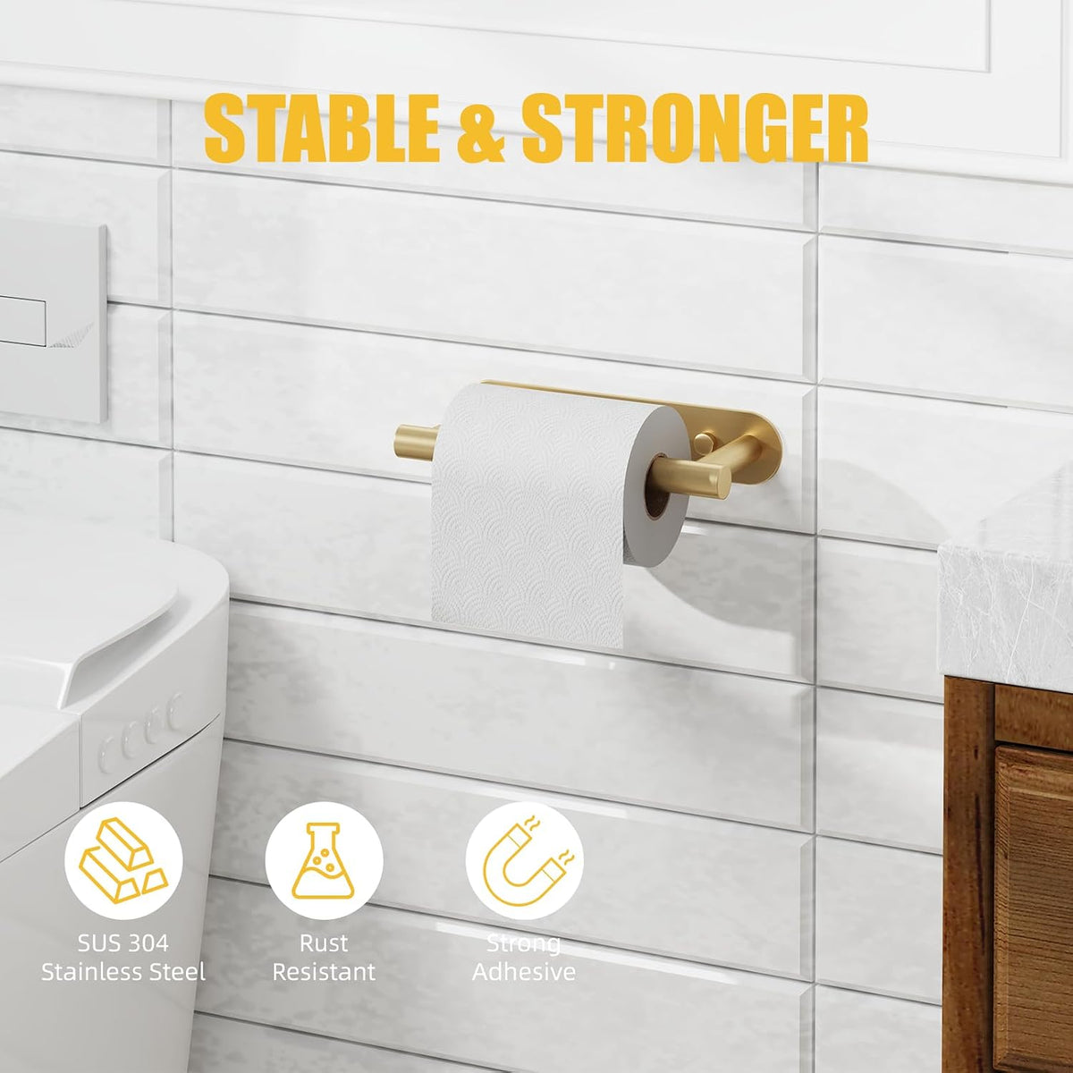 BESy Toilet Paper Holder, Bathroom Tissue Holder Wall Mount Brushed Gold