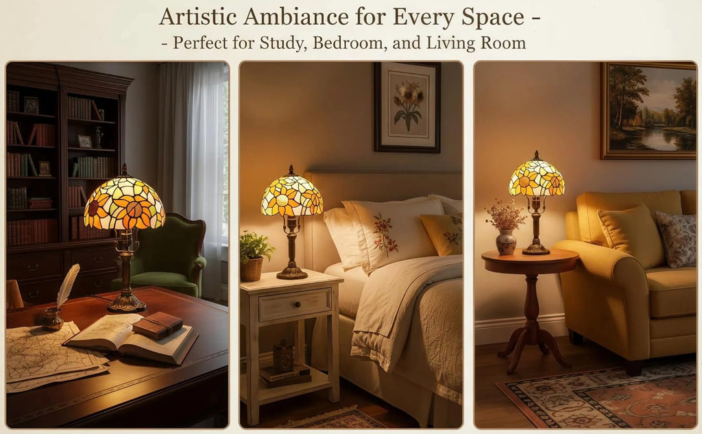 BMXKPO Tiffany Lamp Stained Glass 3 Way Table Lamp, Yellow Sunflower Lamp