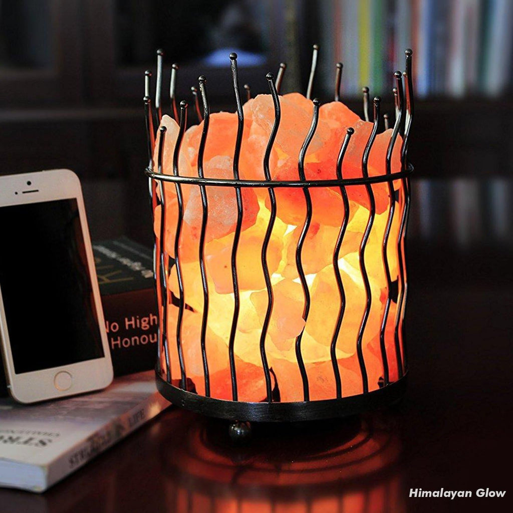 Himalayan Glow Pillar Style Salt Basket Lamp with Salt Chunks, Himalayan Salt lamp with Touch Dimmer Control, Amber Glow, Idle for Home, Offices and Dorm Decor