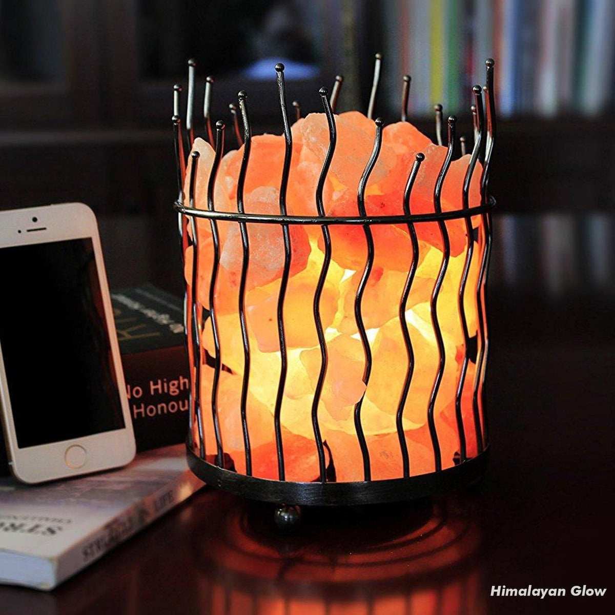 Himalayan Glow Pillar Style Salt Basket Lamp with Salt Chunks, Himalayan Salt lamp with Touch Dimmer Control, Amber Glow, Idle for Home, Offices and Dorm Decor