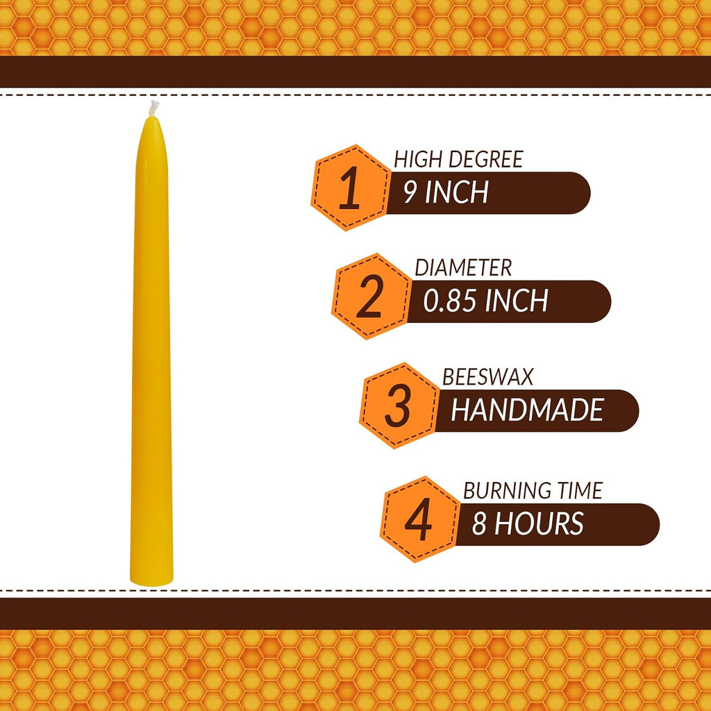 DEYBBY Beeswax Taper Candles, Clean Burning, Natural, 9 Inch, Set of 12