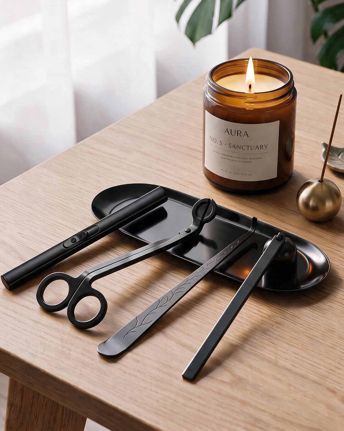 YOUTUOY 5 in 1 Candle Accessory Set, Matte Black