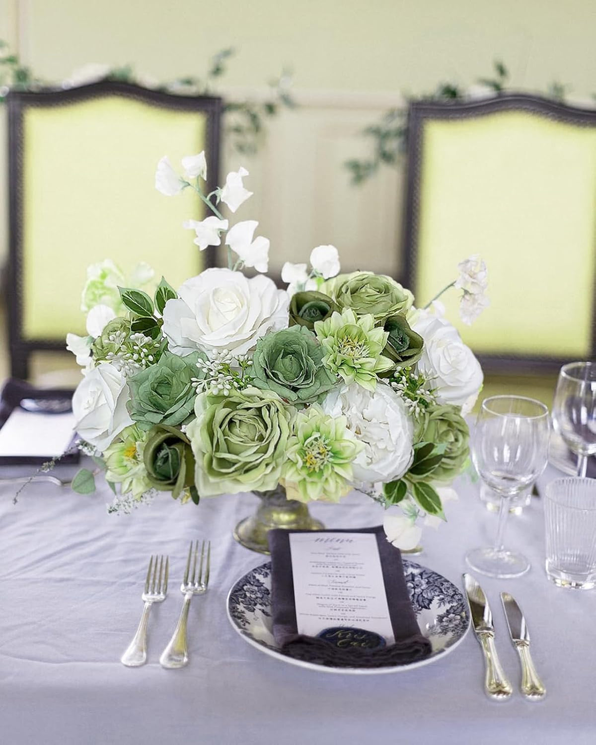 FACINOC Rose Artificial Flowers White Sage Green Bouquet Fake Flower Bulk