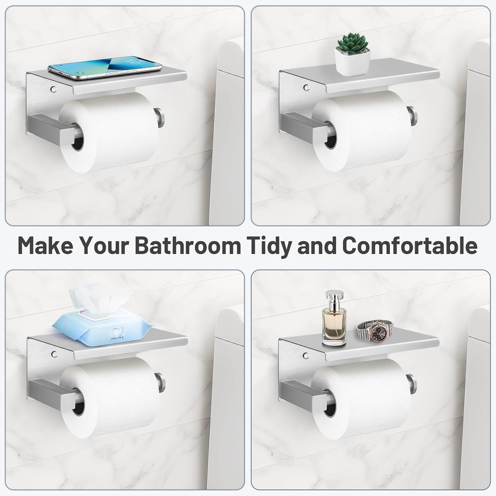 TURS 5-Pieces Brushed Nickel Bathroom Hardware Set 23.6 Inch SUS304 Stainless Steel Towel Bar Set Wall Mounted Square Toilet Paper Holder with Shelf