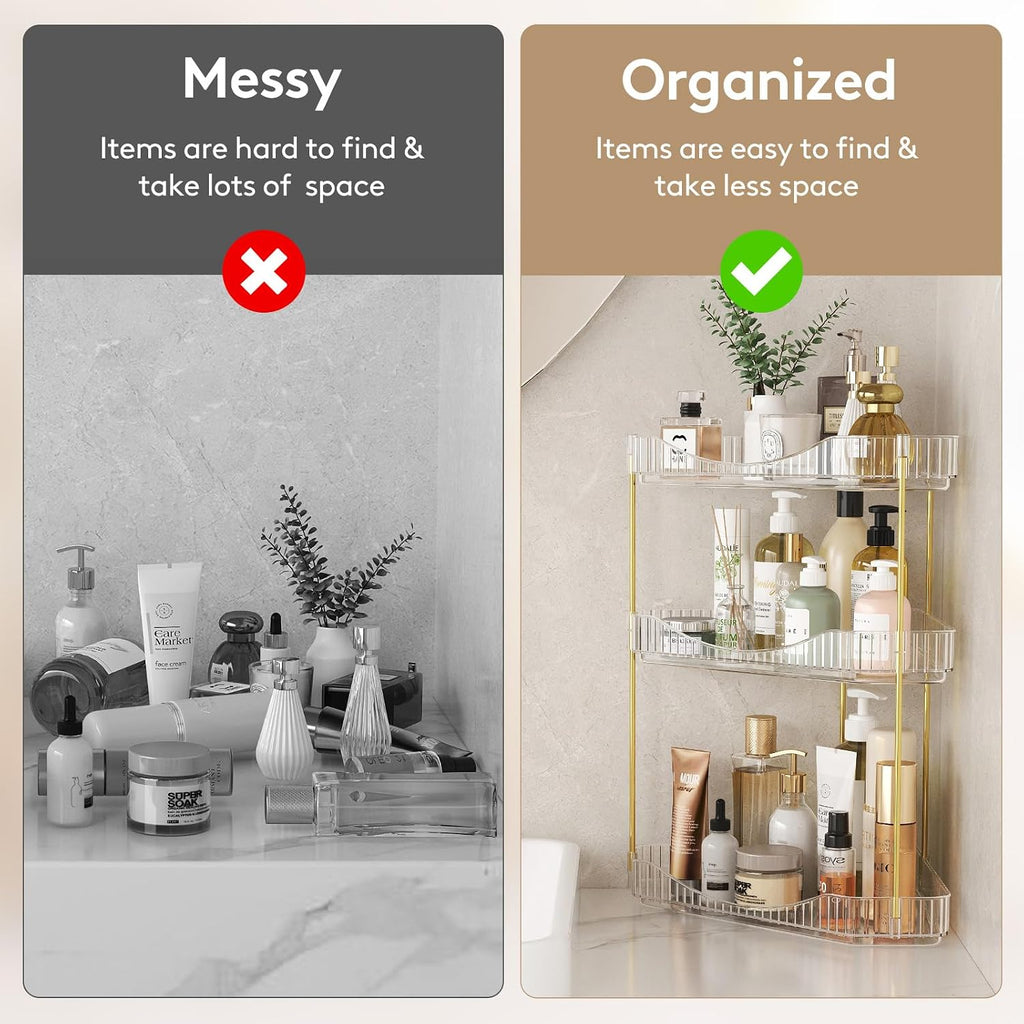 Lifewit 3 Tier Corner Bathroom Counter Organizers and Storage, Clear