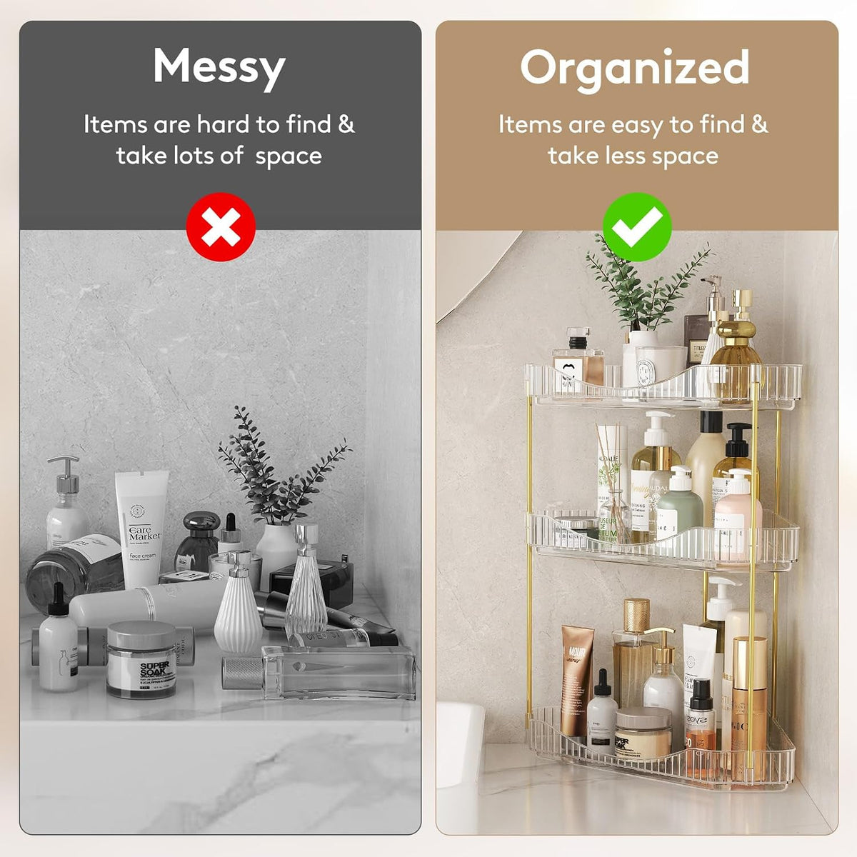 Lifewit 3 Tier Corner Bathroom Counter Organizers and Storage, Clear