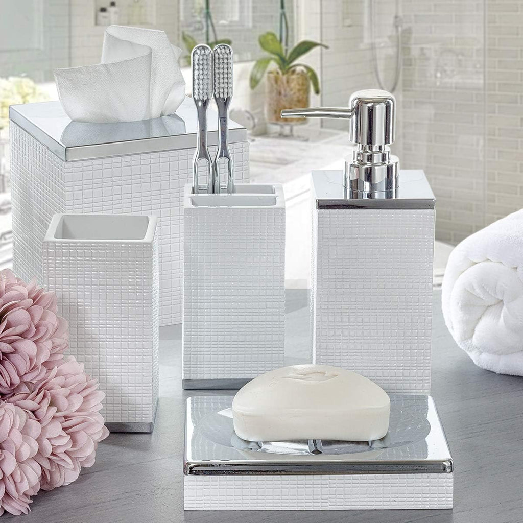 Estella White Square Resin Tissue Box Cover with Silver Top
