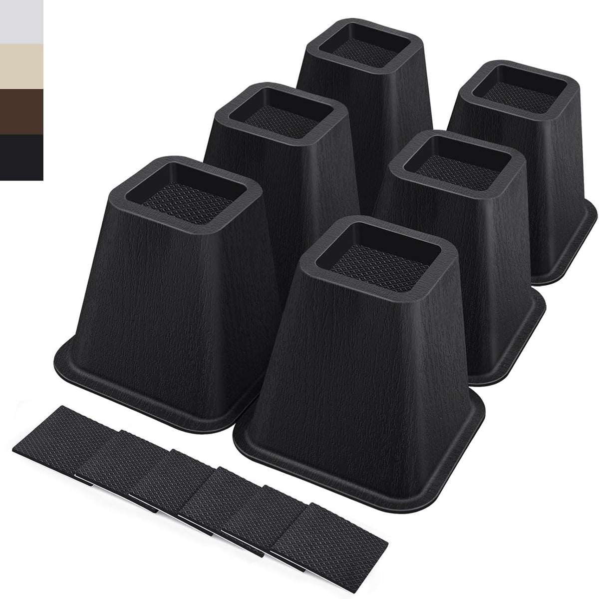 ANNKUT 6 Inch Heavy Duty Bed Risers, Furniture Risers for Desk, Chair, Table or Sofa, Couch Lift Risers, Supports up to 2200 lbs per Leg(6 Pack Black)