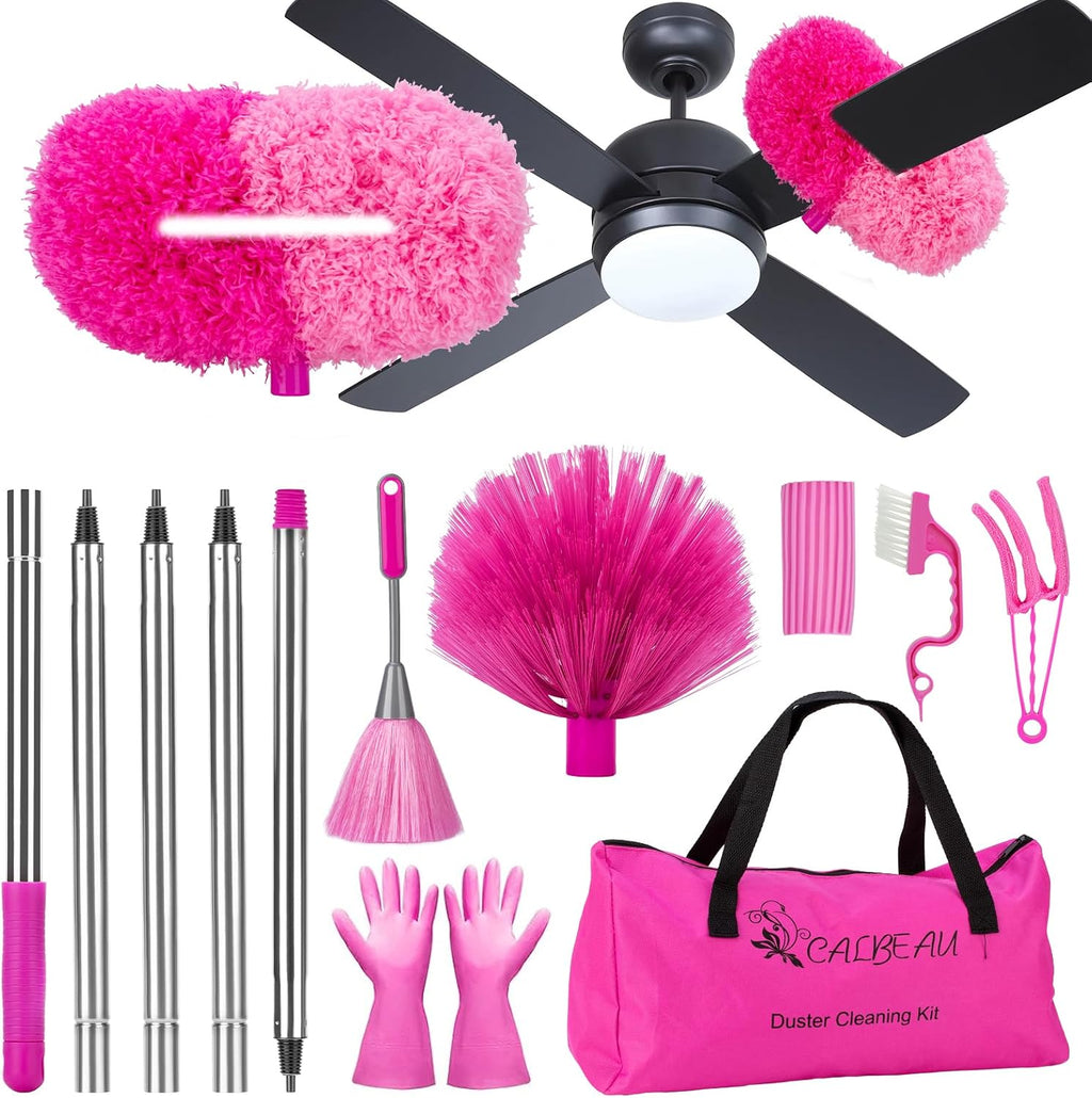 CALBEAU Pink Ceiling Fan Cleaner Duster, Ceiling Fan Duster Kit, 13PCS