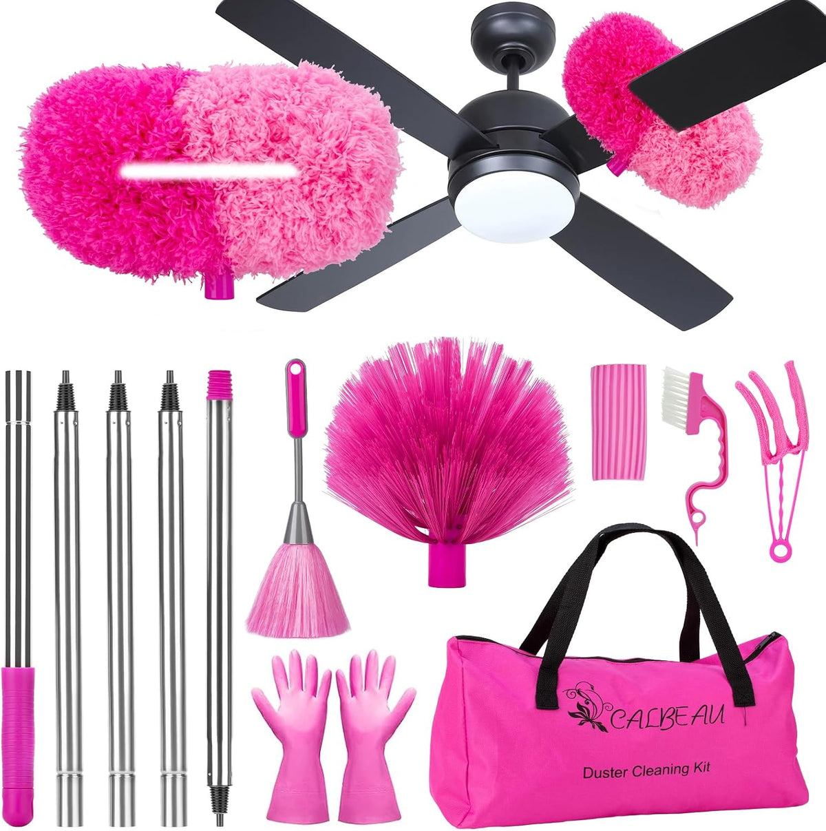 CALBEAU Pink Ceiling Fan Cleaner Duster, Ceiling Fan Duster Kit, 13PCS