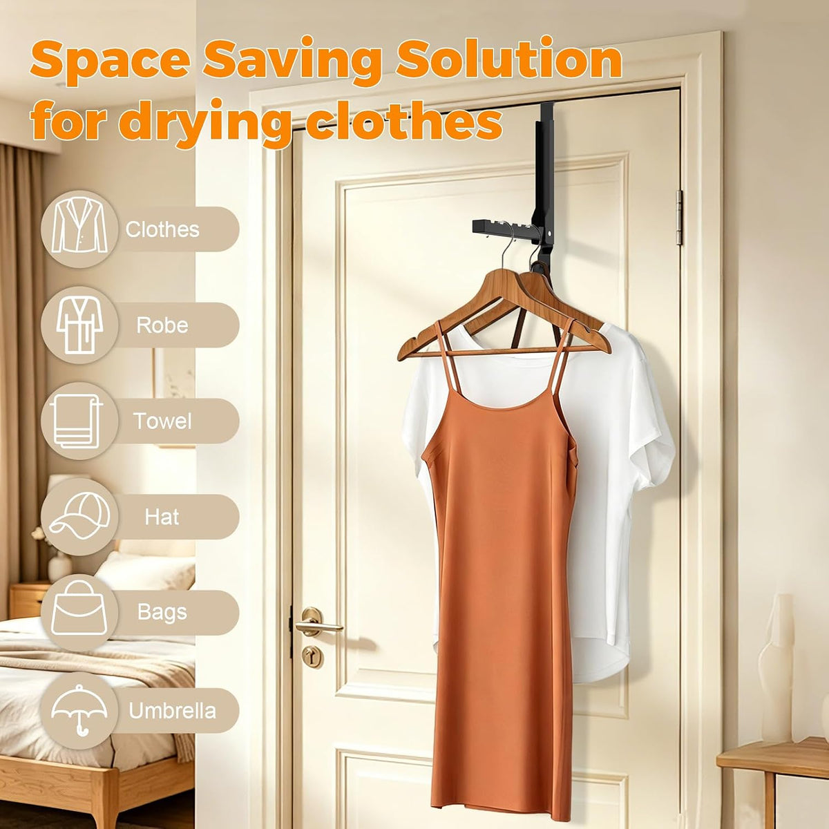 2 Pack Over The Door Hooks & Drying Rack