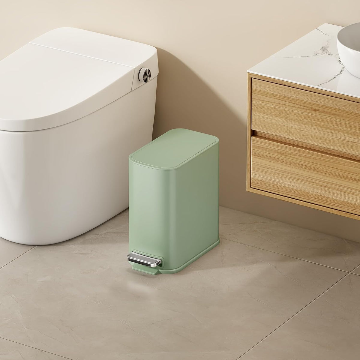 TIPGO Small Bathroom Trash Can with Lid Soft Close,1.3 Gallon, Green