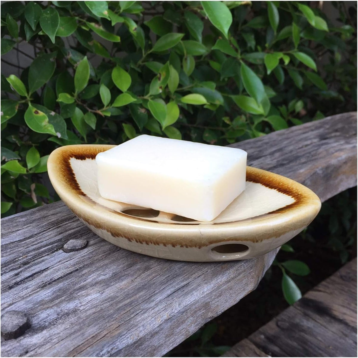 Ceramic Soap Dish with Self Draining Tray for Bar Soap, Bathroom, Kitchen (Ivory No.2)