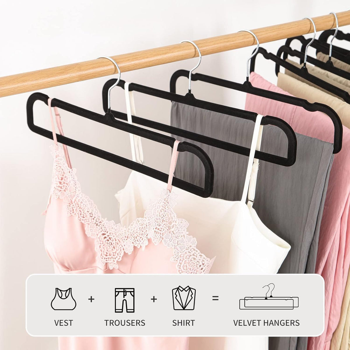 20 Pack Velvet Pants Hangers for Closet Space Saving, Thin Hanger (Black)
