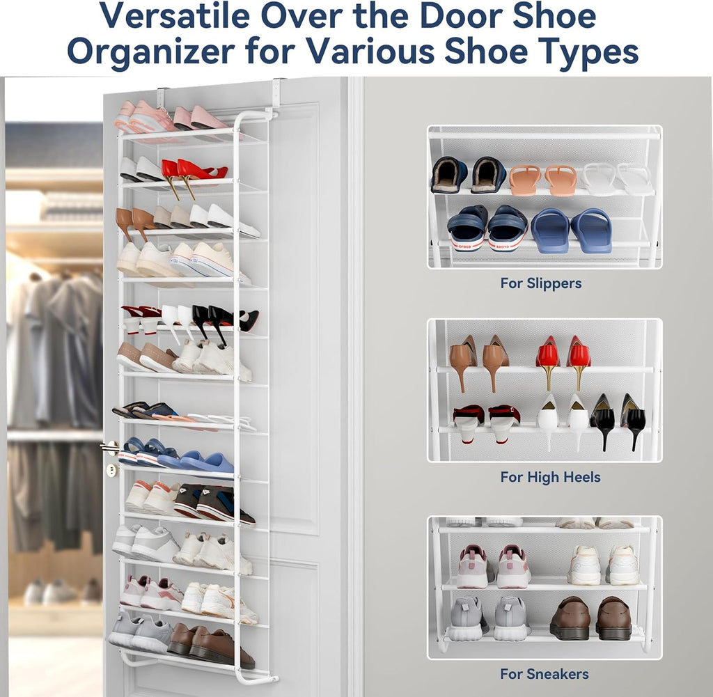 Whitmor 36 Pair Over The Door Shoe Organizer, 12 Tier Hanging Shoe Organizer, Heavy Duty Metal & Mesh Shoe Holder, Hanging Shoe Rack for Closet Organizer & Storage, 74" H x 21.7" W x 7.5" D, White1