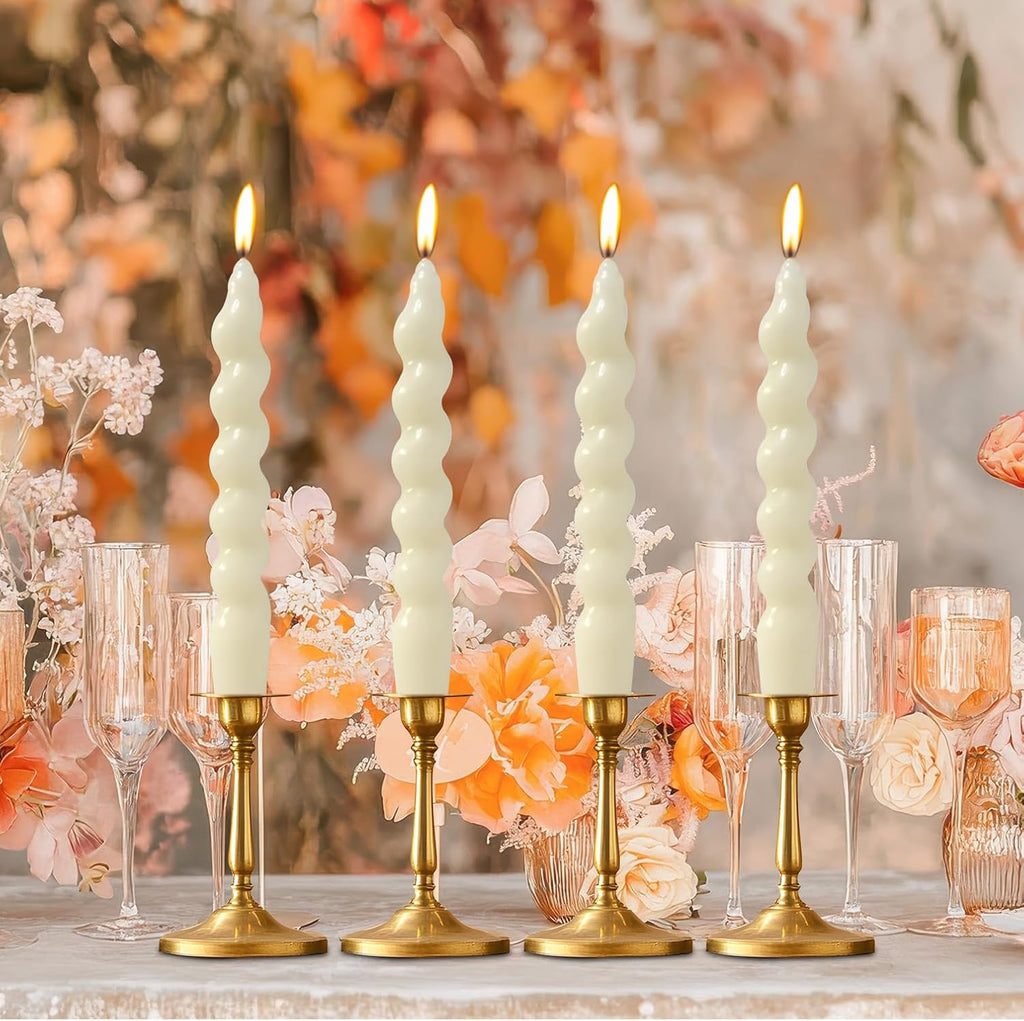 4 Pack 7 Inch Ivory Spiral Taper Candles, Unscented Dripless Fat Twisted Candlesticks for Home Décor Party Wedding and Celebrations
